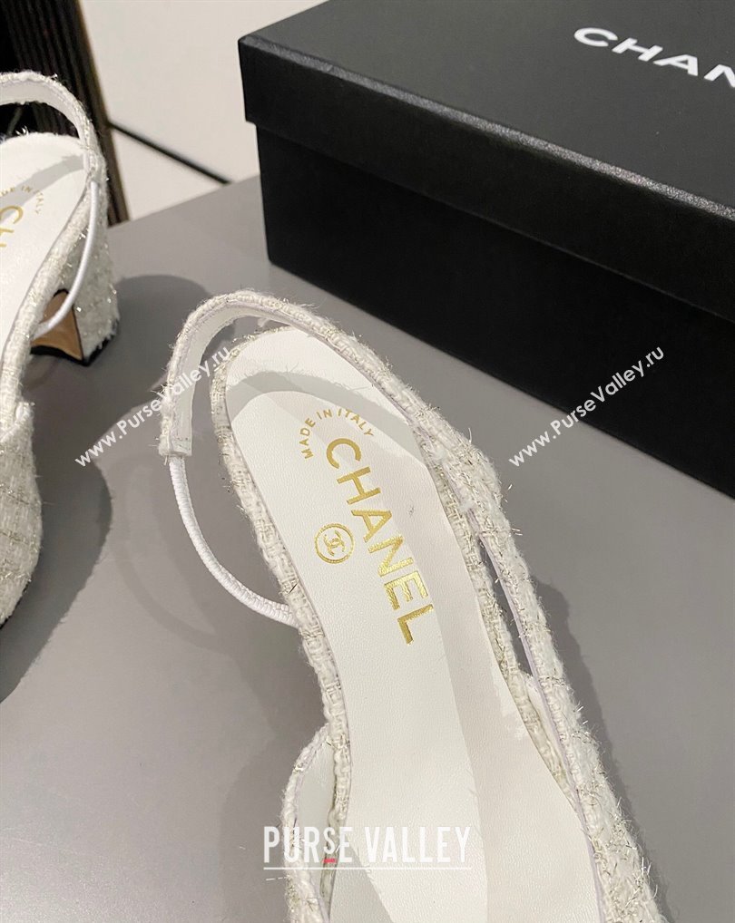 Chanel Heel 6.5cm Slingbacks G31318 Tweed White/Black 2024 (modeng-24040215)