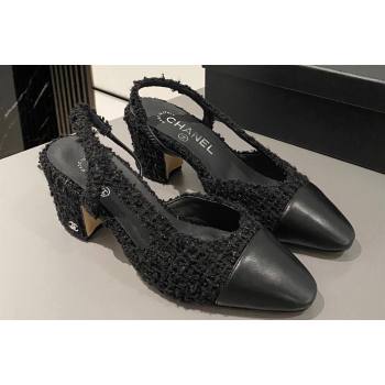 Chanel Heel 6.5cm Slingbacks G31318 Tweed Black/Leather 2024 (modeng-24040216)