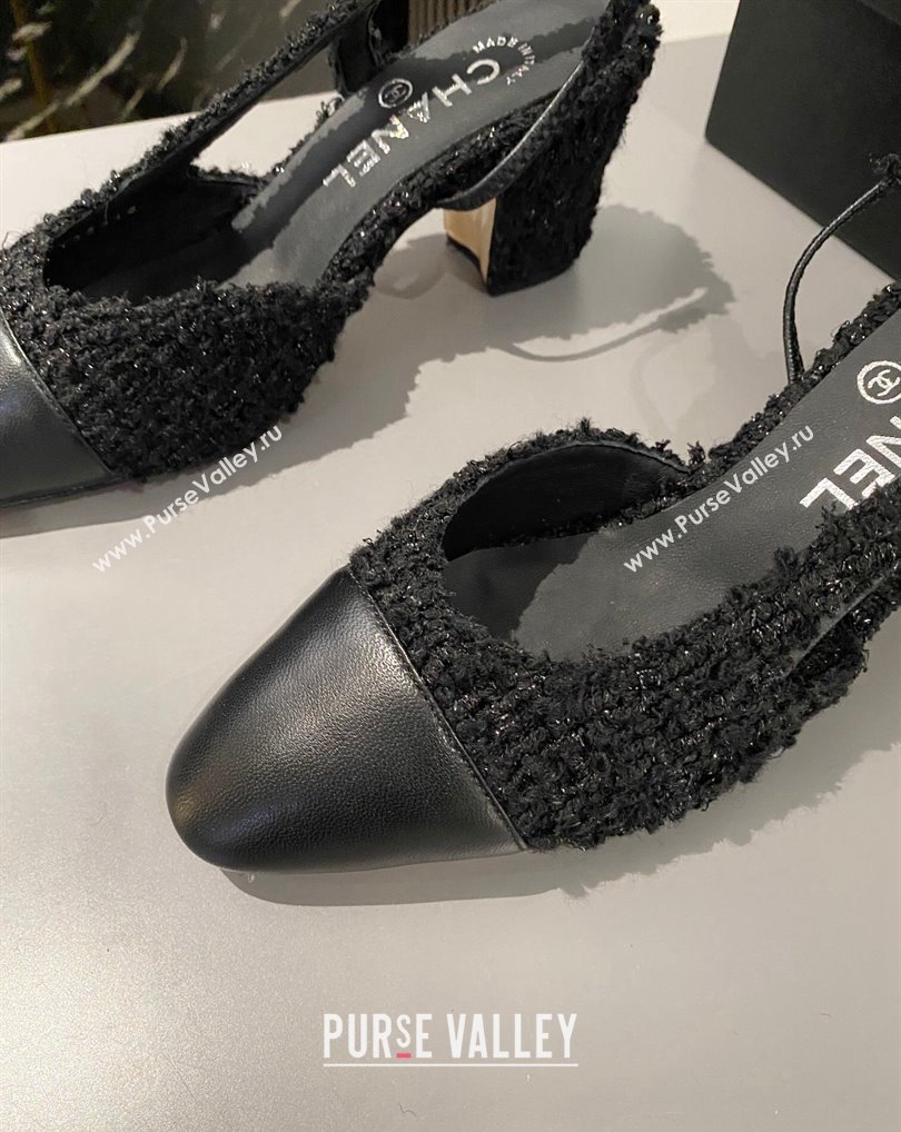 Chanel Heel 6.5cm Slingbacks G31318 Tweed Black/Leather 2024 (modeng-24040216)
