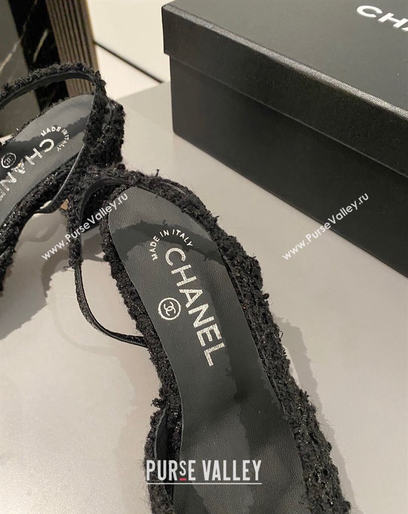 Chanel Heel 6.5cm Slingbacks G31318 Tweed Black/Leather 2024 (modeng-24040216)