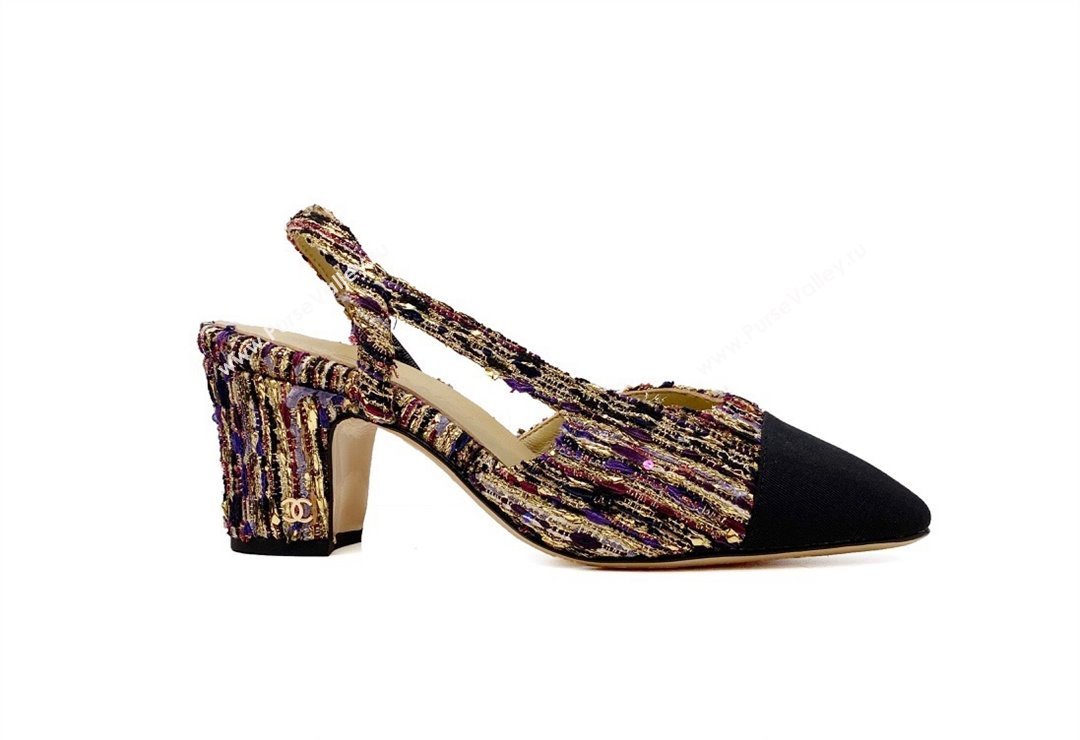 Chanel Heel 6.5cm Slingbacks G31318 Tweed Multicolor/Black 2024 (modeng-24040217)