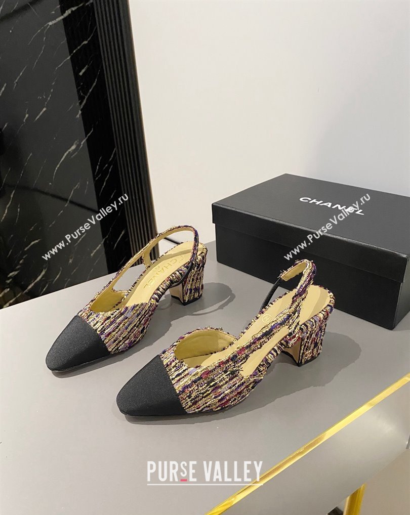 Chanel Heel 6.5cm Slingbacks G31318 Tweed Multicolor/Black 2024 (modeng-24040217)