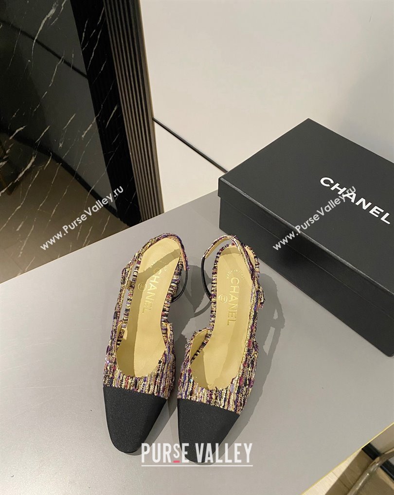 Chanel Heel 6.5cm Slingbacks G31318 Tweed Multicolor/Black 2024 (modeng-24040217)