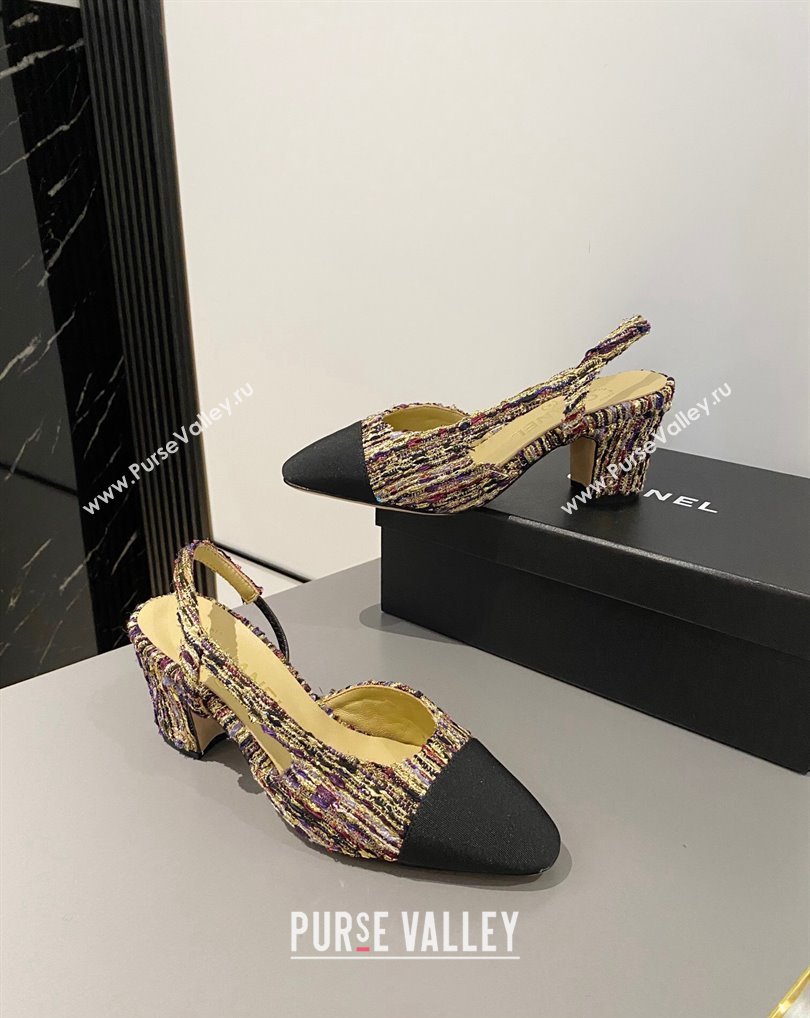 Chanel Heel 6.5cm Slingbacks G31318 Tweed Multicolor/Black 2024 (modeng-24040217)
