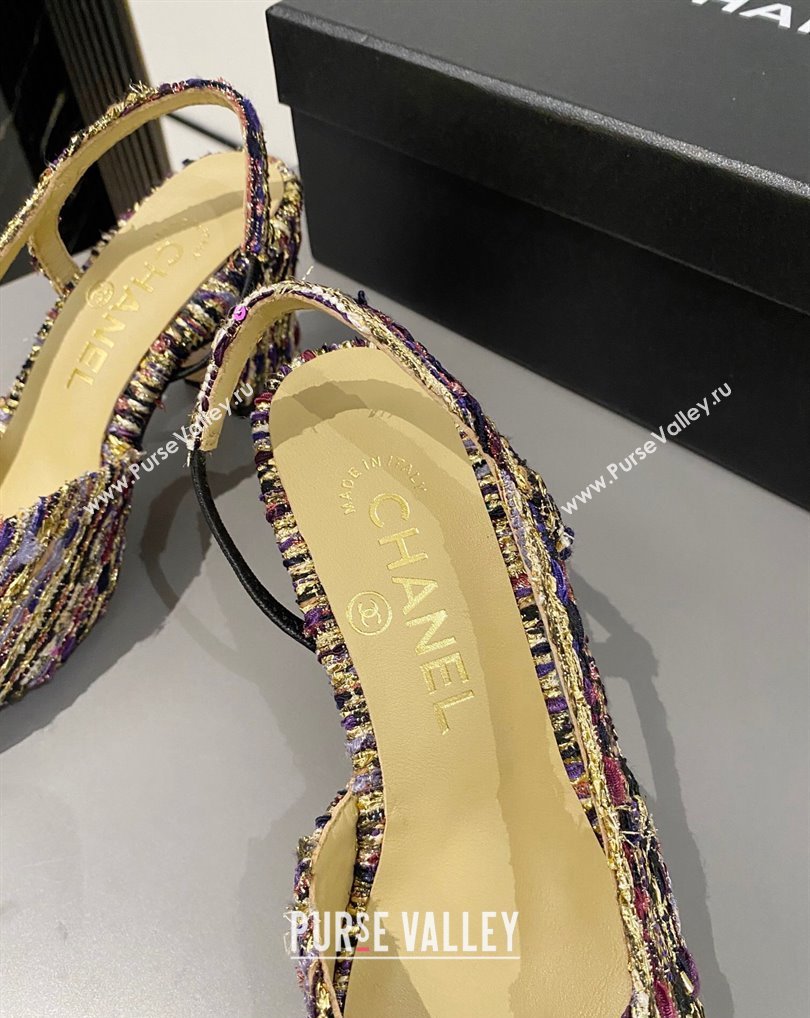 Chanel Heel 6.5cm Slingbacks G31318 Tweed Multicolor/Black 2024 (modeng-24040217)