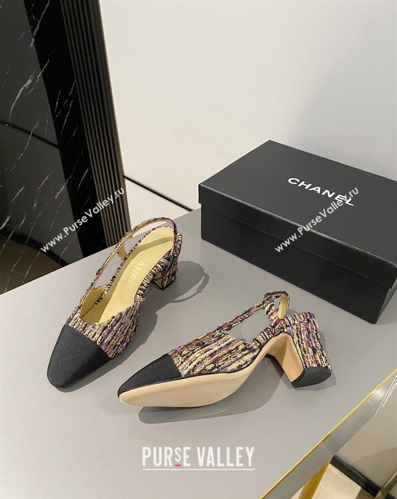 Chanel Heel 6.5cm Slingbacks G31318 Tweed Multicolor/Black 2024 (modeng-24040217)