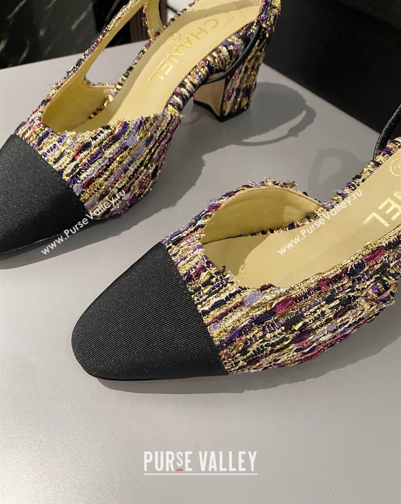 Chanel Heel 6.5cm Slingbacks G31318 Tweed Multicolor/Black 2024 (modeng-24040217)