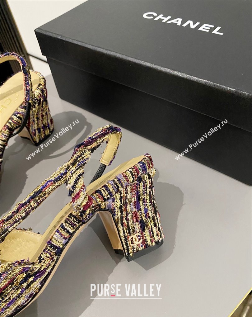 Chanel Heel 6.5cm Slingbacks G31318 Tweed Multicolor/Black 2024 (modeng-24040217)