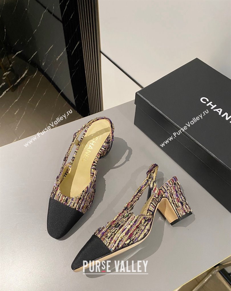 Chanel Heel 6.5cm Slingbacks G31318 Tweed Multicolor/Black 2024 (modeng-24040217)