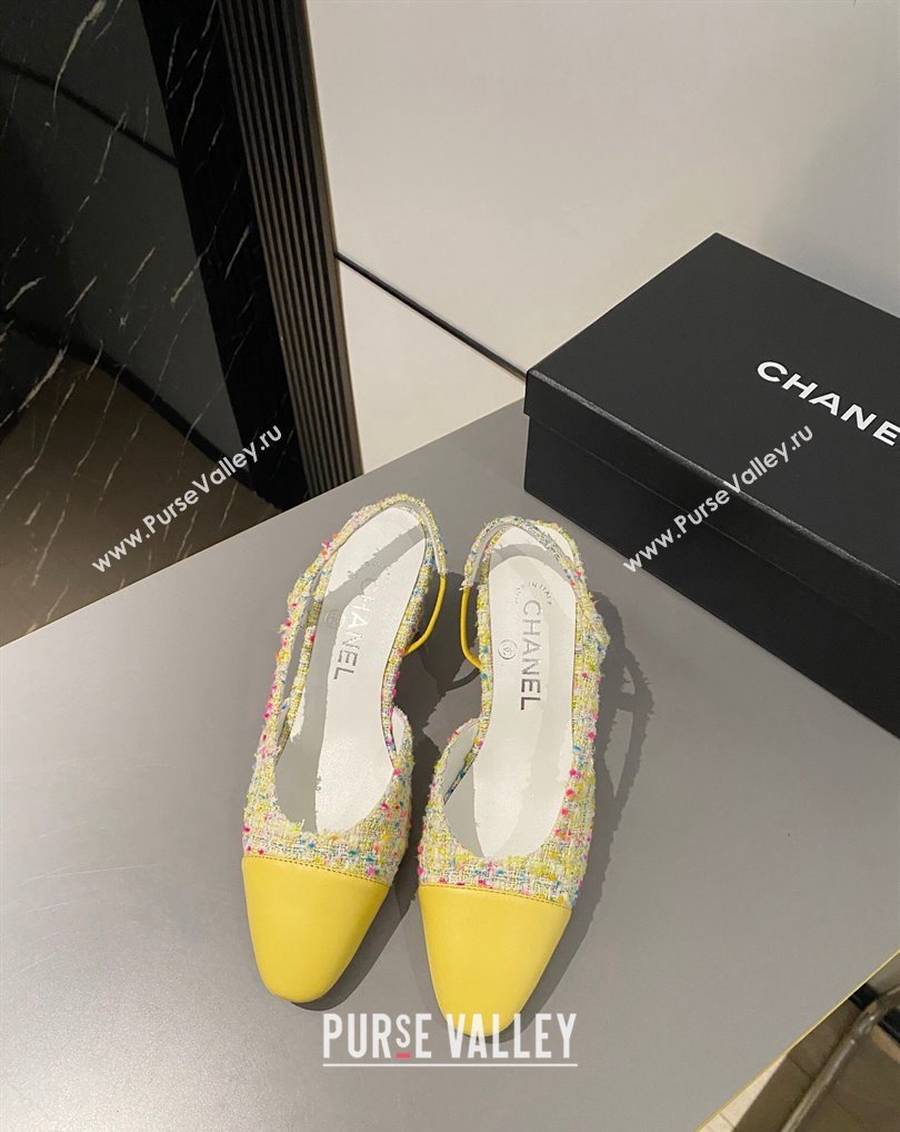 Chanel Heel 6.5cm Slingbacks G31318 Tweed Yellow 2024 (modeng-24040218)