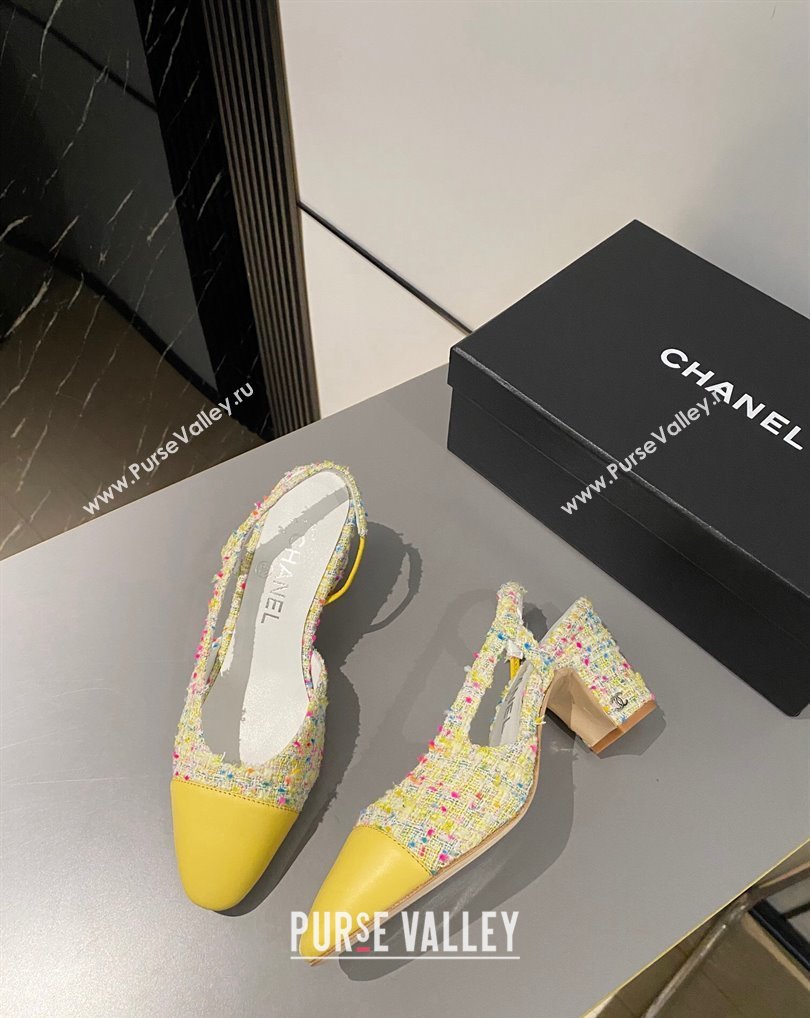 Chanel Heel 6.5cm Slingbacks G31318 Tweed Yellow 2024 (modeng-24040218)