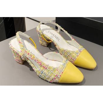 Chanel Heel 6.5cm Slingbacks G31318 Tweed Yellow 2024 (modeng-24040218)