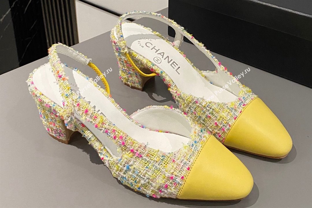 Chanel Heel 6.5cm Slingbacks G31318 Tweed Yellow 2024 (modeng-24040218)