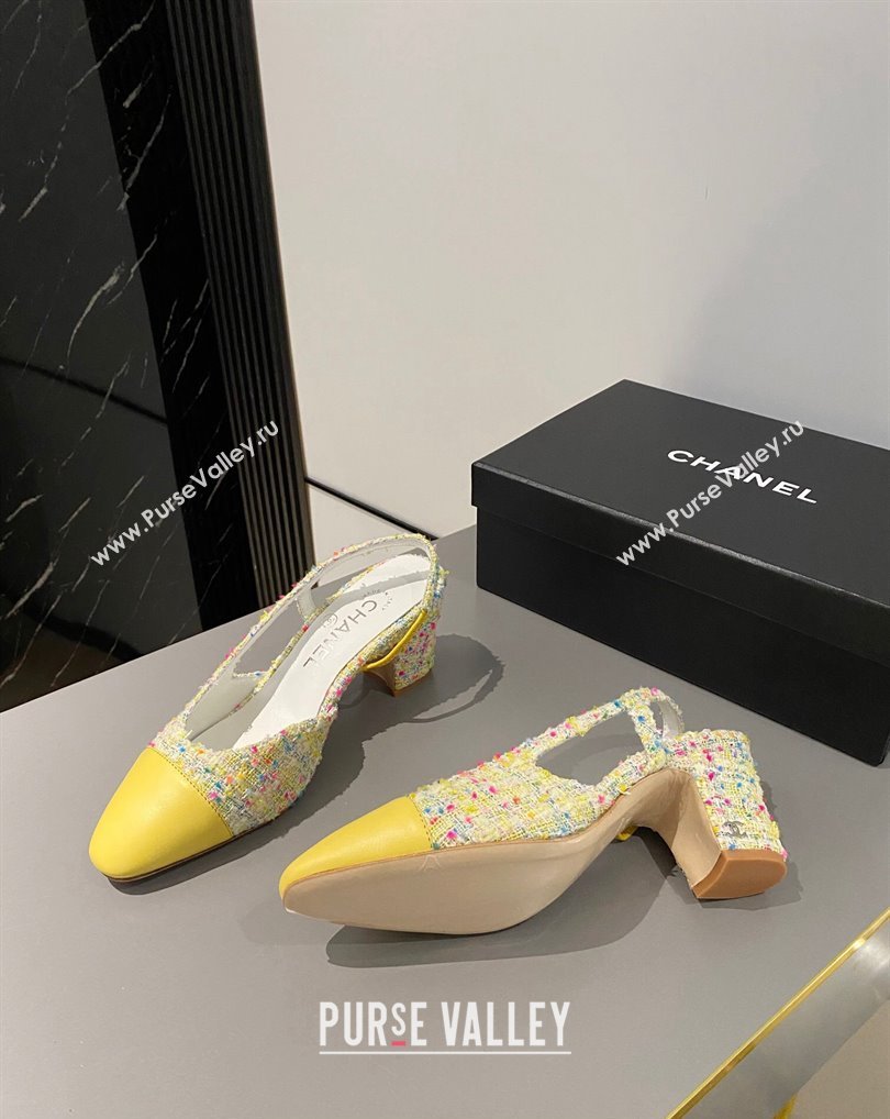 Chanel Heel 6.5cm Slingbacks G31318 Tweed Yellow 2024 (modeng-24040218)