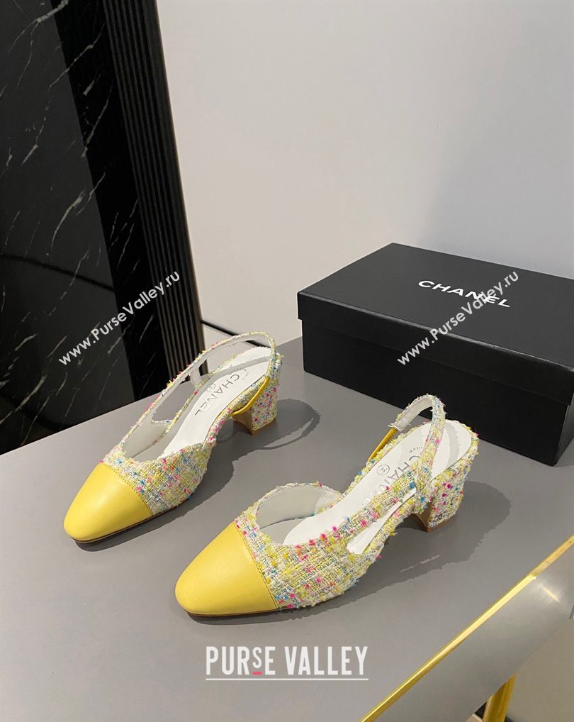 Chanel Heel 6.5cm Slingbacks G31318 Tweed Yellow 2024 (modeng-24040218)