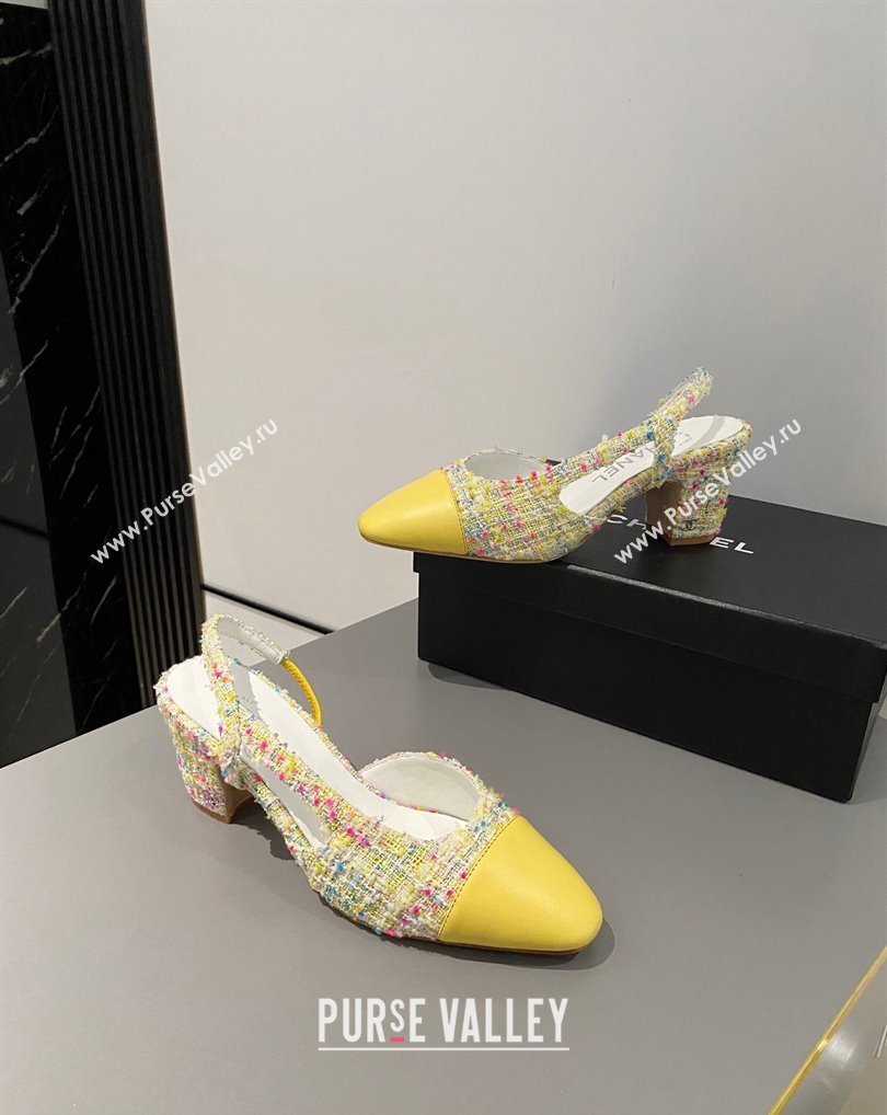 Chanel Heel 6.5cm Slingbacks G31318 Tweed Yellow 2024 (modeng-24040218)