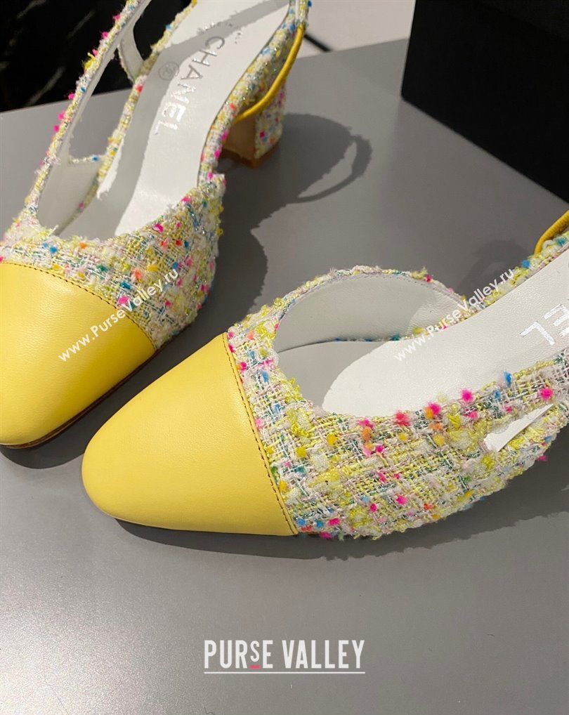 Chanel Heel 6.5cm Slingbacks G31318 Tweed Yellow 2024 (modeng-24040218)