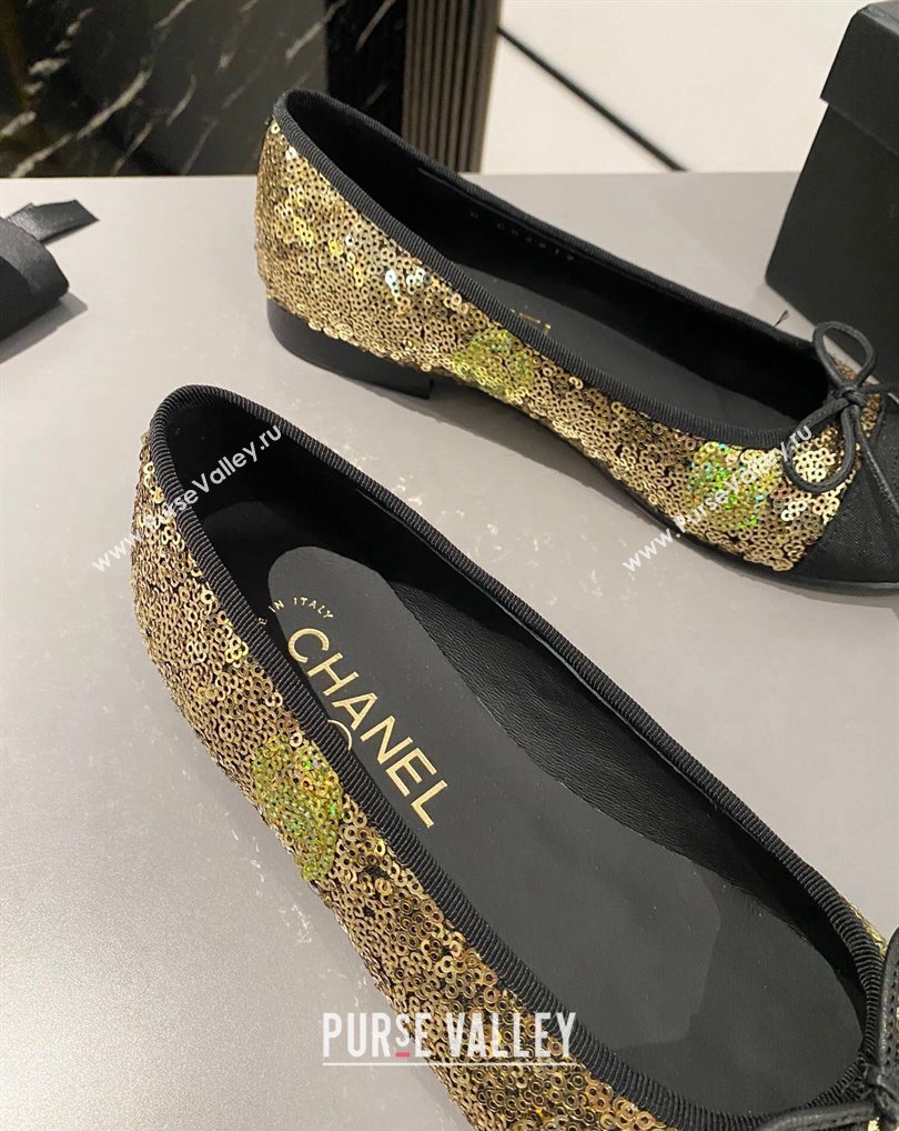 Chanel Ballet flats G02819 Grosgrain Black/Sequins Gold 2024 (modeng-24040232)