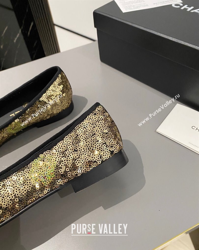 Chanel Ballet flats G02819 Grosgrain Black/Sequins Gold 2024 (modeng-24040232)