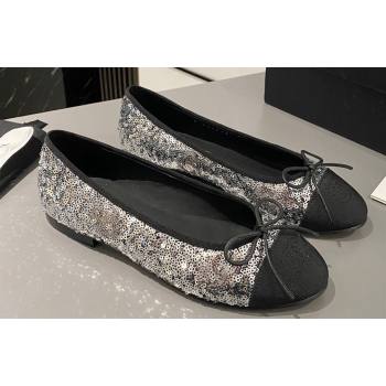 Chanel Ballet flats G02819 Grosgrain Black/Sequins Silver 2024 (modeng-24040231)