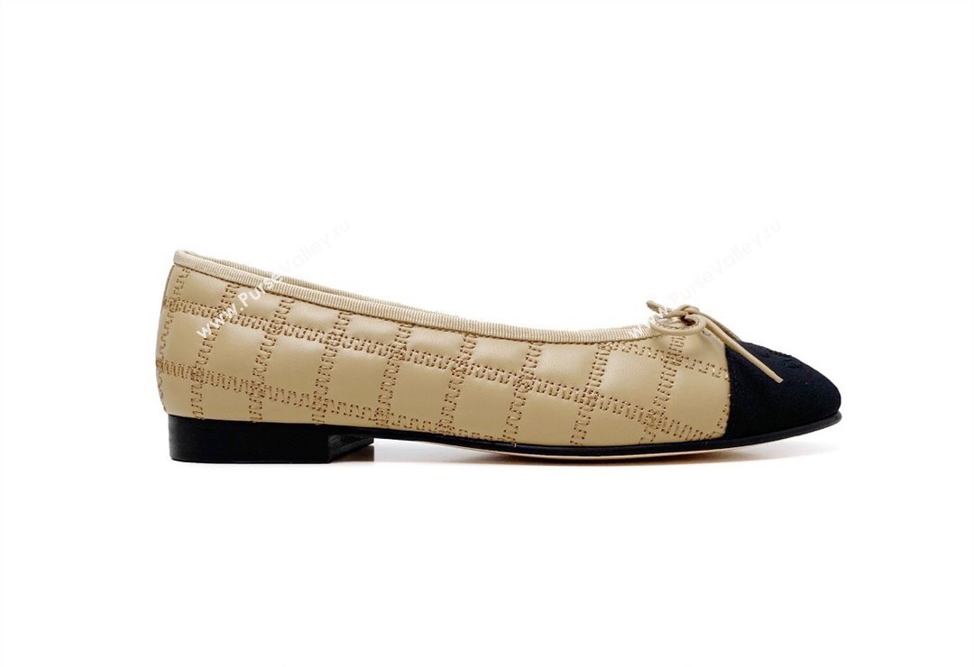 Chanel Lambskin, Embroidery Grosgrain Ballet flats G45591 Black/Beige 2024 (modeng-24040229)