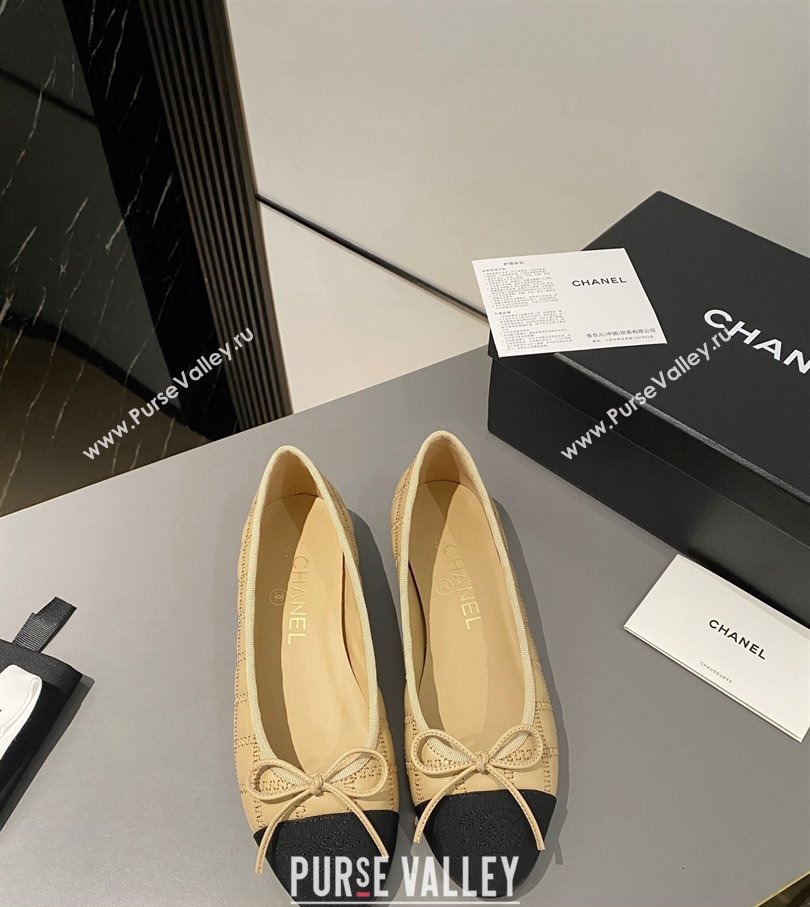 Chanel Lambskin, Embroidery Grosgrain Ballet flats G45591 Black/Beige 2024 (modeng-24040229)