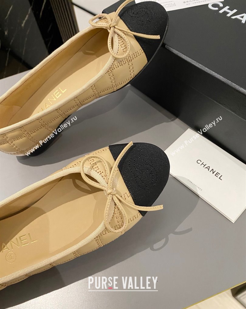 Chanel Lambskin, Embroidery Grosgrain Ballet flats G45591 Black/Beige 2024 (modeng-24040229)