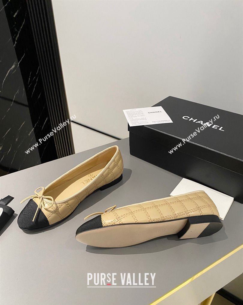 Chanel Lambskin, Embroidery Grosgrain Ballet flats G45591 Black/Beige 2024 (modeng-24040229)