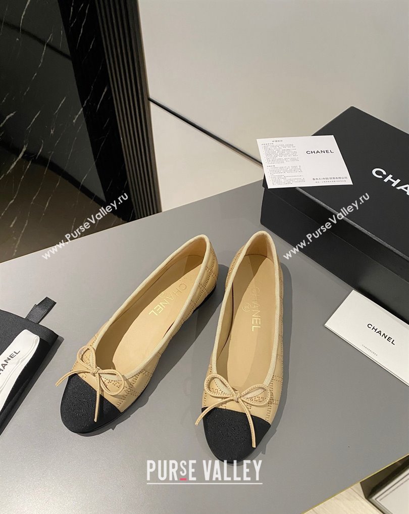 Chanel Lambskin, Embroidery Grosgrain Ballet flats G45591 Black/Beige 2024 (modeng-24040229)