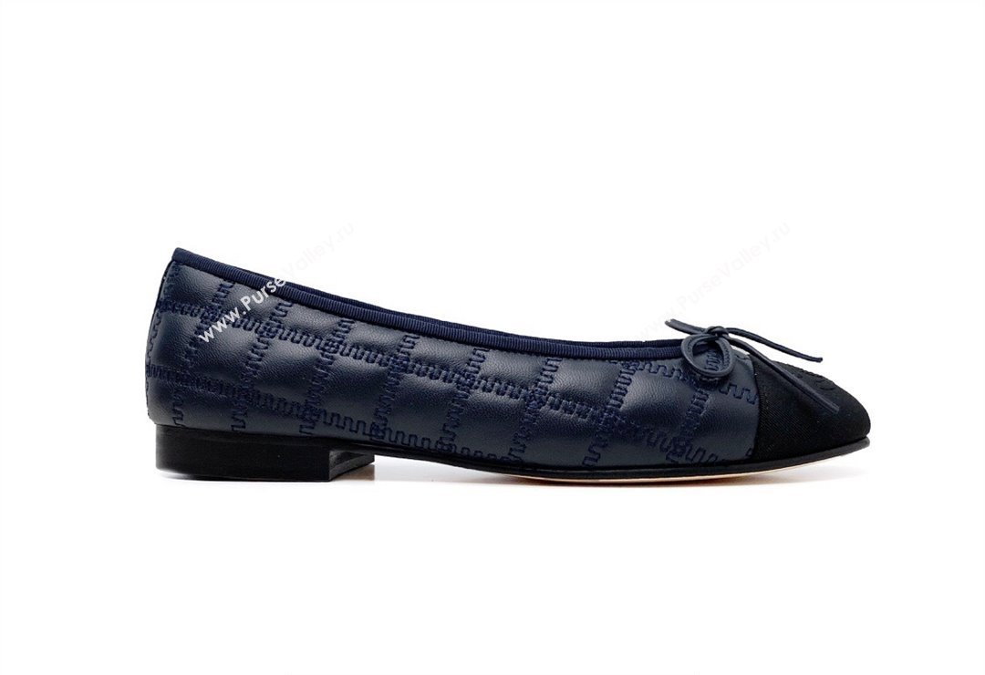 Chanel Lambskin, Embroidery Grosgrain Ballet flats G45591 Black/Navy Blue 2024 (modeng-24040227)