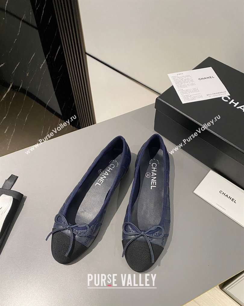 Chanel Lambskin, Embroidery Grosgrain Ballet flats G45591 Black/Navy Blue 2024 (modeng-24040227)