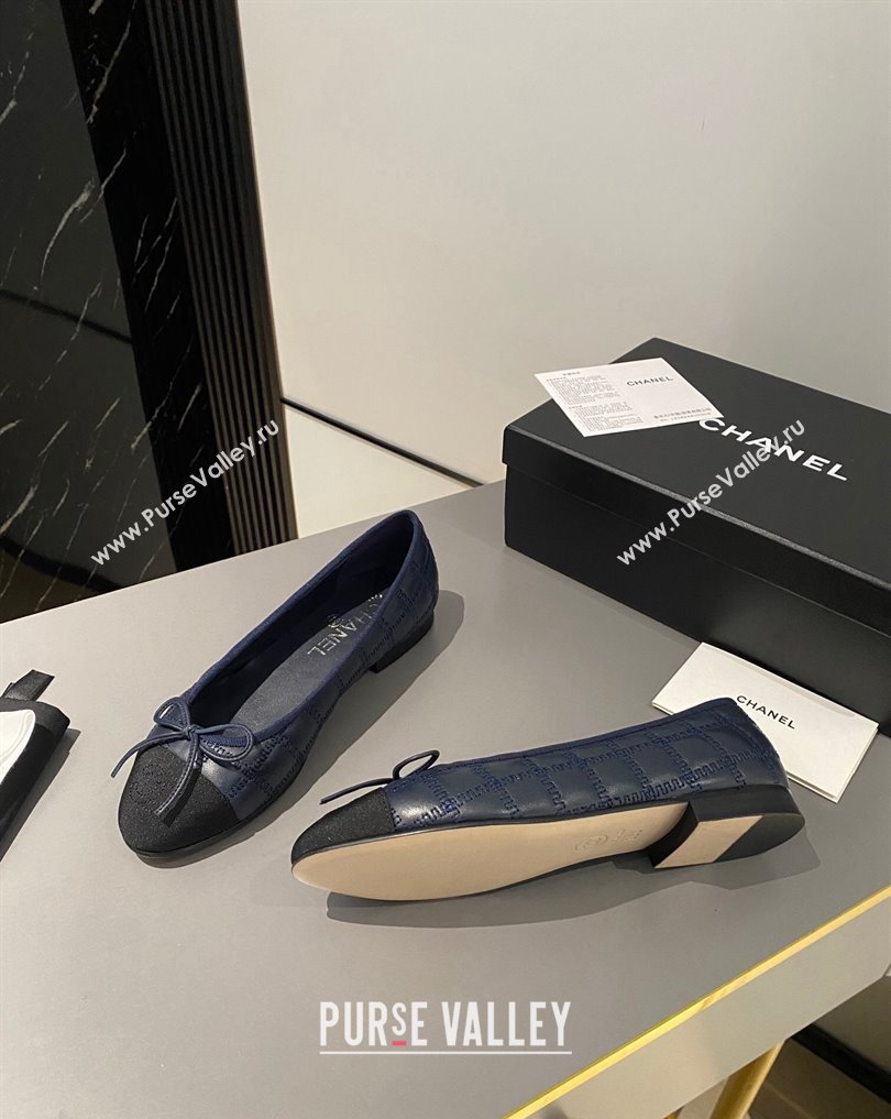 Chanel Lambskin, Embroidery Grosgrain Ballet flats G45591 Black/Navy Blue 2024 (modeng-24040227)