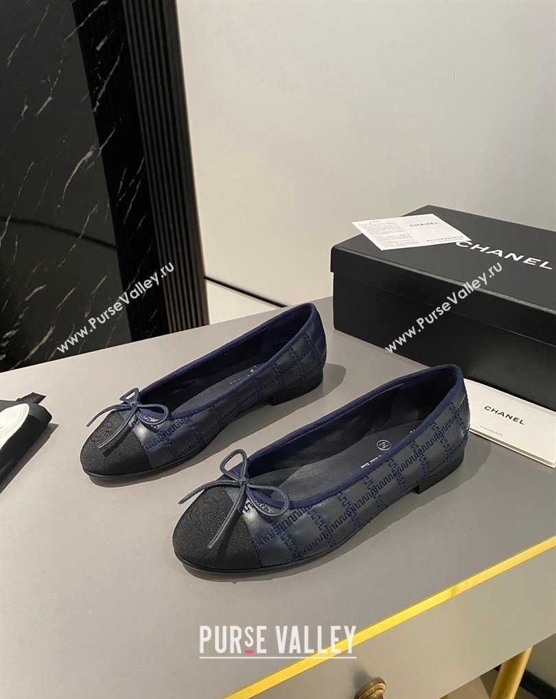 Chanel Lambskin, Embroidery Grosgrain Ballet flats G45591 Black/Navy Blue 2024 (modeng-24040227)