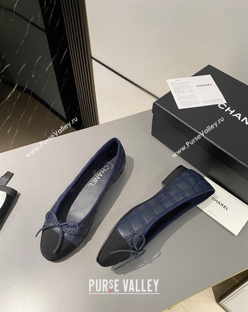 Chanel Lambskin, Embroidery Grosgrain Ballet flats G45591 Black/Navy Blue 2024 (modeng-24040227)