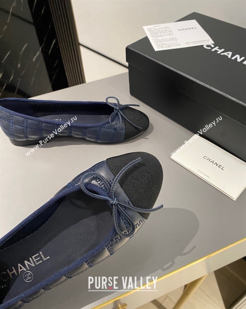 Chanel Lambskin, Embroidery Grosgrain Ballet flats G45591 Black/Navy Blue 2024 (modeng-24040227)