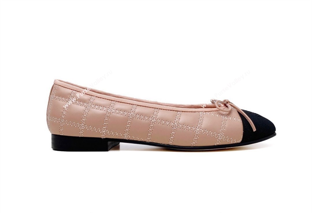 Chanel Lambskin, Embroidery Grosgrain Ballet flats G45591 Black/Nude Pink 2024 (modeng-24040228)