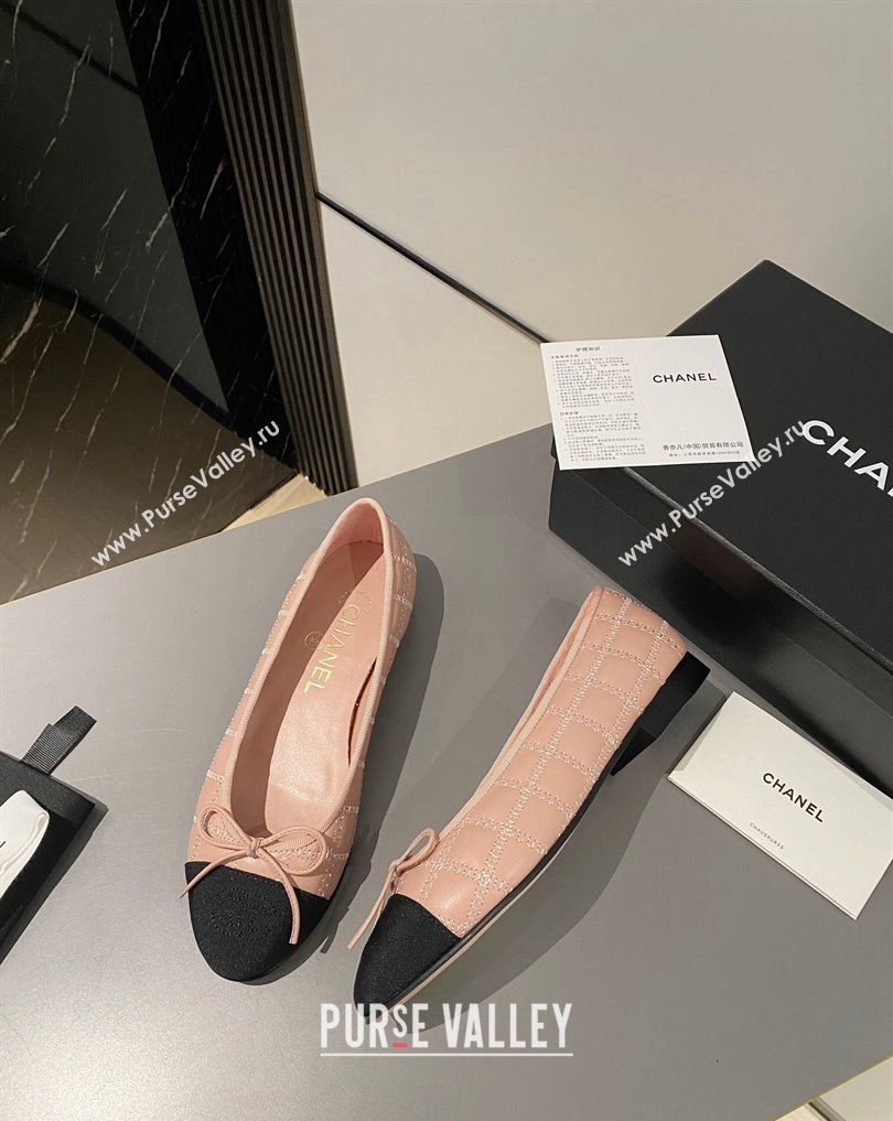 Chanel Lambskin, Embroidery Grosgrain Ballet flats G45591 Black/Nude Pink 2024 (modeng-24040228)