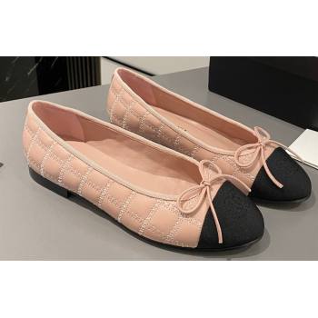 Chanel Lambskin, Embroidery Grosgrain Ballet flats G45591 Black/Nude Pink 2024 (modeng-24040228)