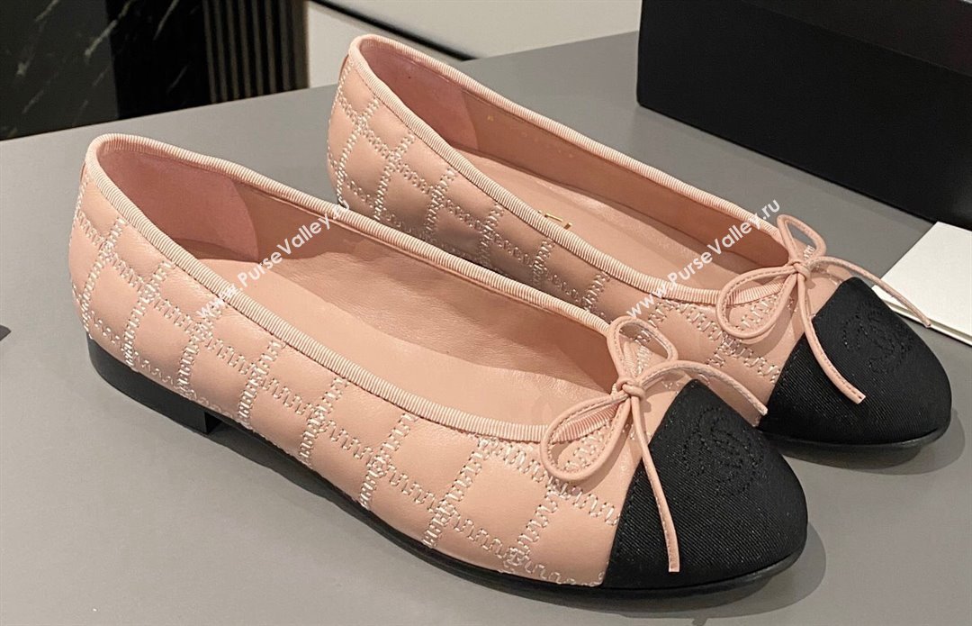 Chanel Lambskin, Embroidery Grosgrain Ballet flats G45591 Black/Nude Pink 2024 (modeng-24040228)
