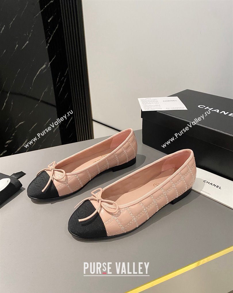 Chanel Lambskin, Embroidery Grosgrain Ballet flats G45591 Black/Nude Pink 2024 (modeng-24040228)
