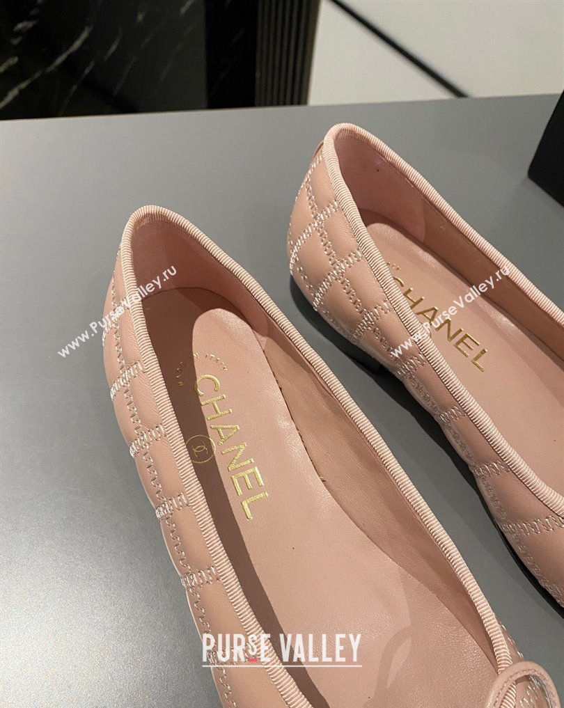 Chanel Lambskin, Embroidery Grosgrain Ballet flats G45591 Black/Nude Pink 2024 (modeng-24040228)