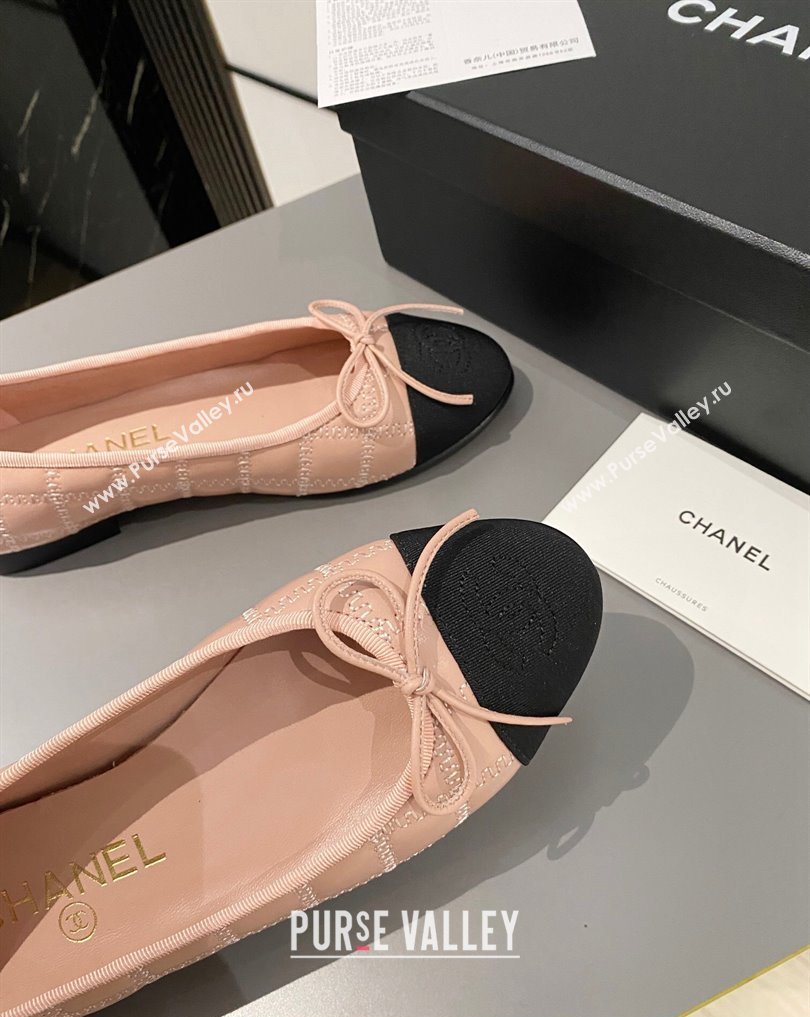 Chanel Lambskin, Embroidery Grosgrain Ballet flats G45591 Black/Nude Pink 2024 (modeng-24040228)