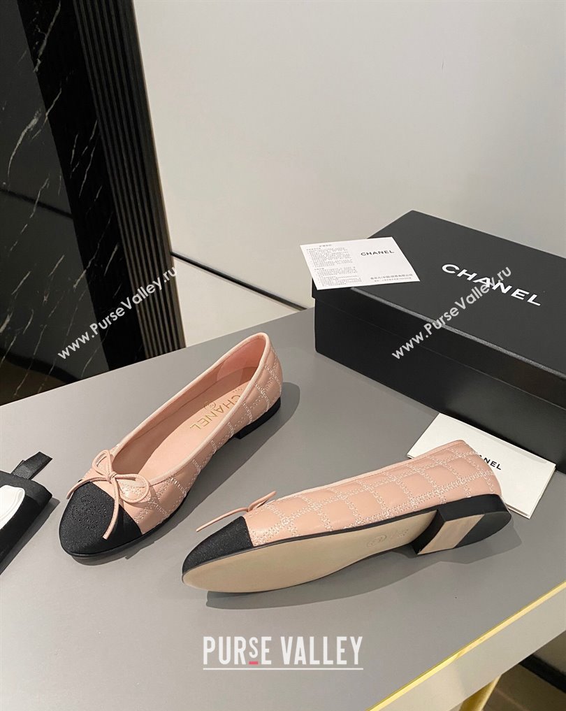 Chanel Lambskin, Embroidery Grosgrain Ballet flats G45591 Black/Nude Pink 2024 (modeng-24040228)