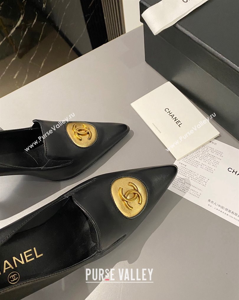 Chanel Heel 7.5cm Metal CC Logo Lambskin Vintage Pumps Black 2024 (modeng-24040116)