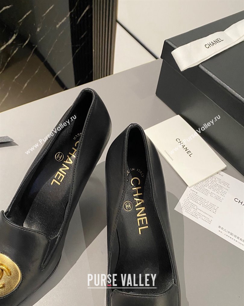 Chanel Heel 7.5cm Metal CC Logo Lambskin Vintage Pumps Black 2024 (modeng-24040116)