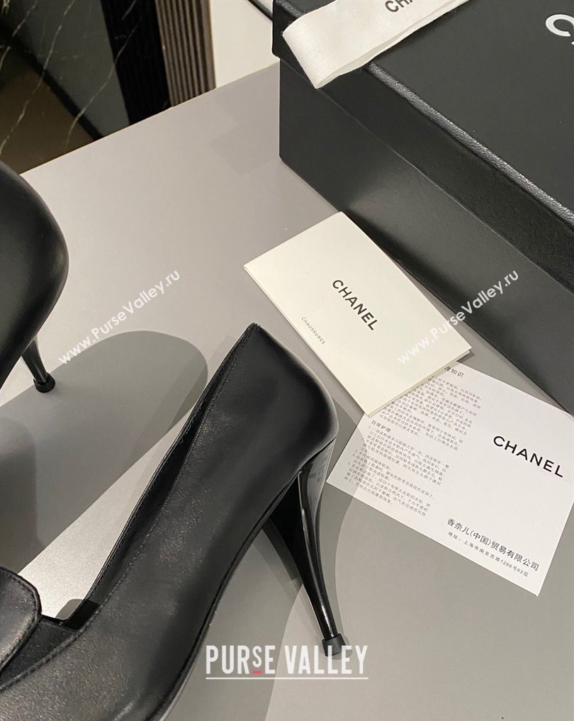 Chanel Heel 7.5cm Metal CC Logo Lambskin Vintage Pumps Black 2024 (modeng-24040116)