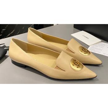 Chanel Metal CC Logo Lambskin Vintage Ballet Flats Beige 2024 (modeng-24040121)