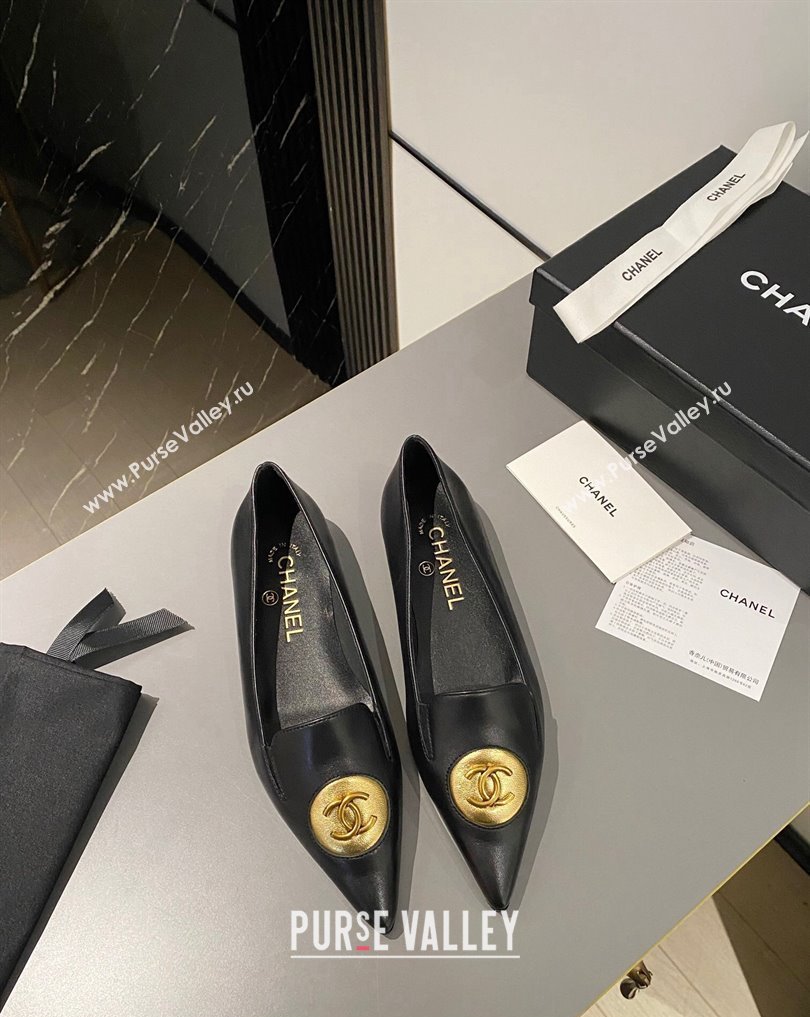Chanel Metal CC Logo Lambskin Vintage Ballet Flats Black 2024 (modeng-24040119)