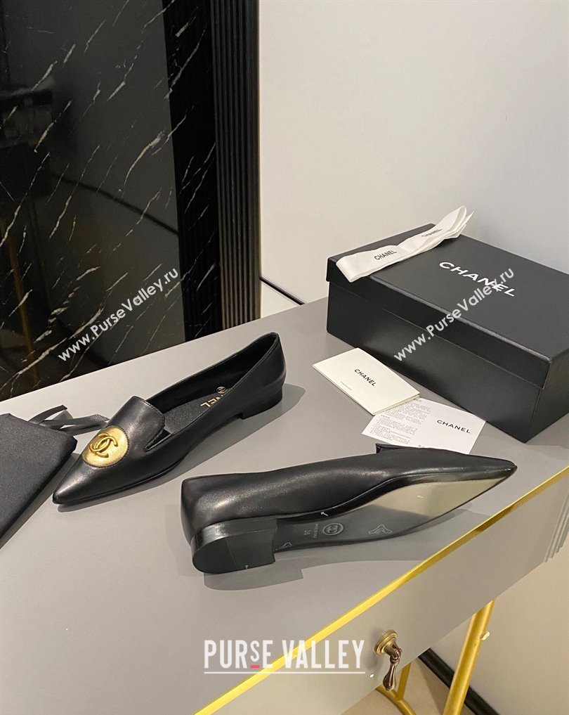 Chanel Metal CC Logo Lambskin Vintage Ballet Flats Black 2024 (modeng-24040119)