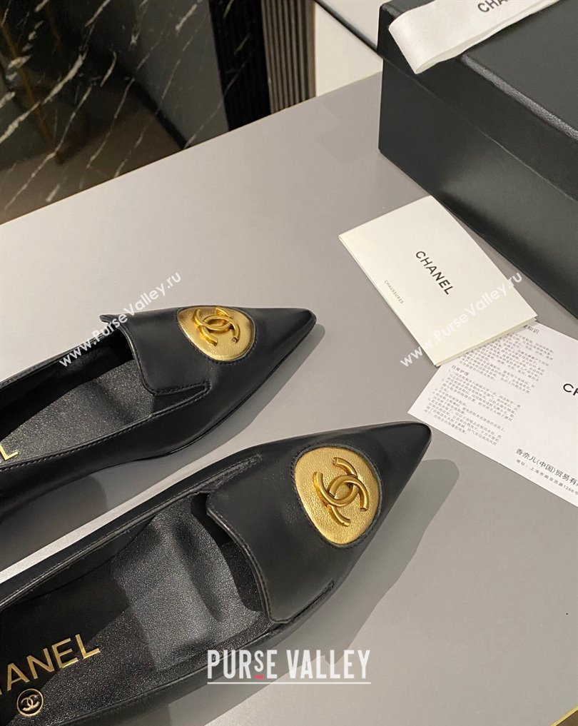 Chanel Metal CC Logo Lambskin Vintage Ballet Flats Black 2024 (modeng-24040119)